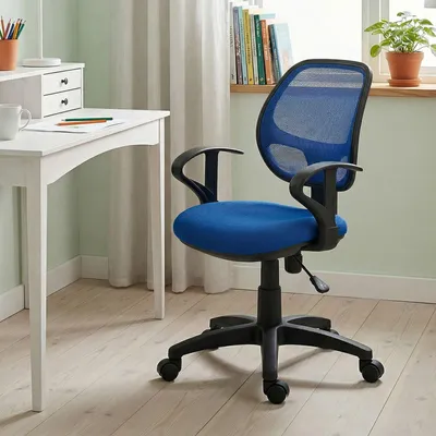 Produktbild von Kinderdrehstuhl COOL, Blau - Kinderzimmer Schreibtischstuhl höhenverstellbar mit Armlehnen und Wippmechanik inkl. atmungsaktivem Netzbezug [max. Belastbarkeit 100 kg]