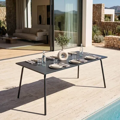 Image de Table de jardin rectangulaire en métal anthracite - Oviala Palavas