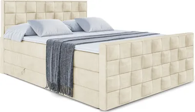 Produktbild von ALTDECOR Boxspringbett mit H3 Matratze-Bonellfederung, H4 Multipocket-Matratze, PUR, Topper (4 cm hoch), Polsterbett mit Kopfteil und Bettkasten - ZAFIRA KING - 140x200 - Beige Samt