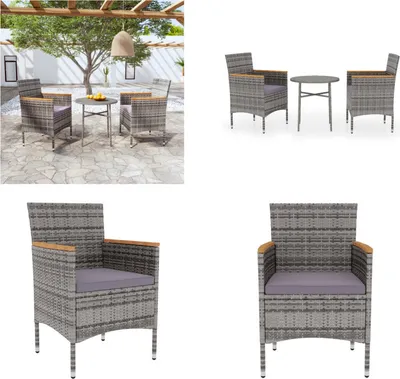 Produktbild von vidaXL 3 tlg. Garten Essgruppe Poly Rattan Grau - Garten Essgruppe - Garten Essgruppen - Outdoor Essgruppe - Gartentisch Und Stuhl