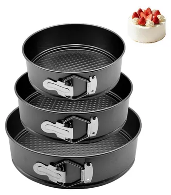 Obrázek produktu pro Sada forem na dort s odnímatelným dnem, 3 kusy, kulaté, průměr 20/22/24 cm, tmavě šedé, s nepřilnavým povrchem