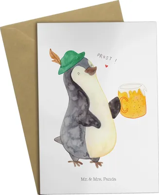 Produktbild von Mr. & Mrs. Panda Glückwunschkarte Pinguin Bier - Weiß - Geschenk, Beschwippst, , glückwunschkarten, Pinguine, dankeskarten, einladungskarten, weihnachtskarten