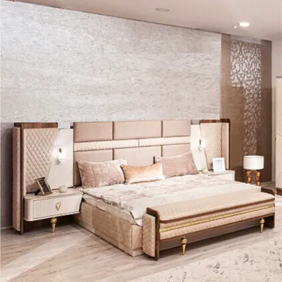 Produktbild von Schlafzimmer Garnitur Luxus Design Bett 2x Nachttische Modern Einrichtung