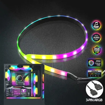 Image de BRAINZAP Bande LED A-RGB 5V Bande lumineuse 3-PIN Aimant Aura Sync Asus Asrock MSI