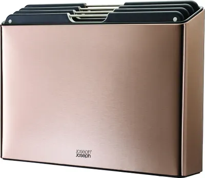 Image de Joseph Joseph Folio™ Set de 4 grandes planches à découper avec présentoir en acier inoxydable - or rose
