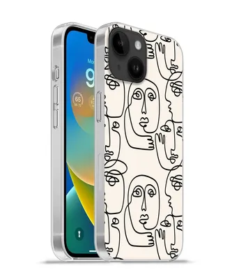 Produktbild von MuchoWow® Handyhülle Schutzhülle Hülle für Apple iPhone 14 - Softcase Gesicht - Muster - Strichzeichnung Silikon Softcase Handy Hülle - Mobiltelefonhülle