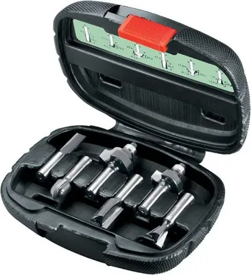 Produktbild von BOSCH Fräser Set, 6-teilig, 8mm Schaft, Hartmetall, Nutfräser, Abrundfräser mit Kugellager, Profilfräser mit Kugellager
