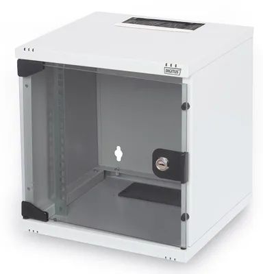 Zdjęcie produktu dla Digitus Szafa sieciowa wisząca 10" 5U rack 312x100, drzwi szyba, szary, niedzielona, złożona, 30kg, Szafa wisząca, 30 kg, Zamek, Szary