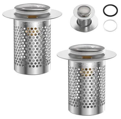 Produktbild von Set mit 2 Edelstahl-Pop-up-Abflussstopfen, Edelstahl-Abflusssieben, Filtern für Küchen, Balkone und Badezimmer