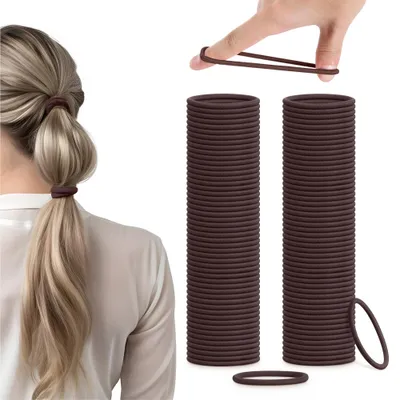 Immagine prodotto di Set di elastici per capelli H&S per ragazze, donne e uomini, colore marrone - 100 elastici per trecce da 4 mm, piccoli - elastici sottili - morbidi ed elastici - senza parti metalliche - per