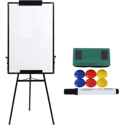 Obrázok produktu pre Magnetická tabuľa – tabuľa so stojanom – 70 x 100 cm – s nastaviteľnou výškou – skladacia – hliníkový rám – čierna