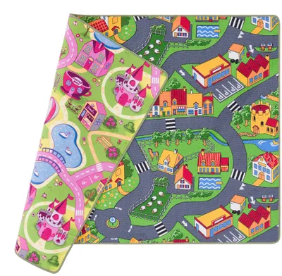 Produktbild von Kinder Straßenteppich Beidseitig Little Village Bunt Rosa, Größe:140x200 cm