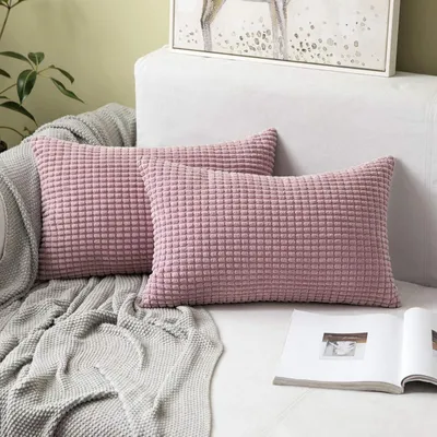 Image de Housses de coussin 30x50 cm, rose-violet, velours côtelé, lot de 2