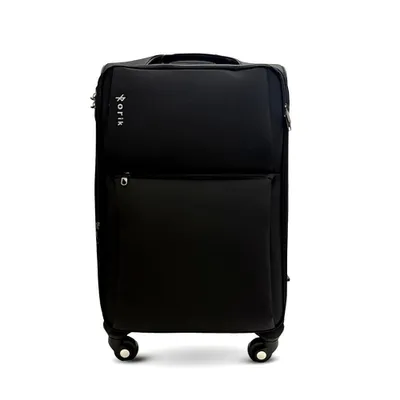 Zdjęcie produktu dla Walizka tekstylna, Rorik® Destination, 28 cali, 97 l, rozmiar L (80×47×28 cm), zamek szyfrowy, kółka 360°, rączka teleskopowa, poszerzana, czarna