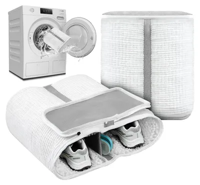 Produktbild von Schuhwaschbeutel XL 2in1 mit Reinigungsfach für Sohlen und Schnürsenkel Weiß