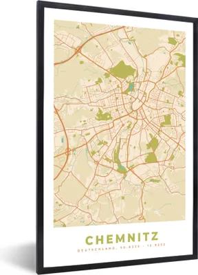 Obrázok produktu pre MuchoWow® Zarámovaný plagát Mapa mesta - Chemnitz - Vintage - Mapa 60x90 Nástenný plagátový rám Fotky