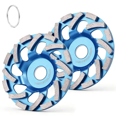 Image de 2 meules diamantées de 125 x 22,23 mm, adaptées au ponçage du béton, de la pierre, du granit, des briques et du maçonnerie. 1 disque abrasif de 16 segments turbo pour meuleuse d'angle