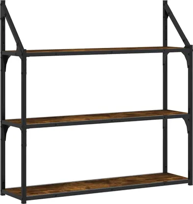 Obrázek produktu pro vidaXL Nástěnná police 3 přihrádky Smoked Oak 80x21x78,5 cm výrobek ze dřeva