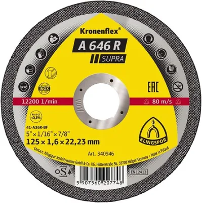 Image de Disque à tronçonner A 646 R Supra 125 x 22,3 x 1,6mm - KLINGSPOR - 340946