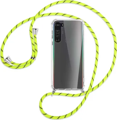 Produktbild von Handykette Backcover-Schutzhülle mit Band (Metall silberfarben) für Motorola Edge - neongelb