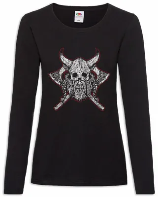 Produktbild von Urban Backwoods Viking Skull VII, Damen Langarmshirt, Farbe: Schwarz, Größe: 2XL
