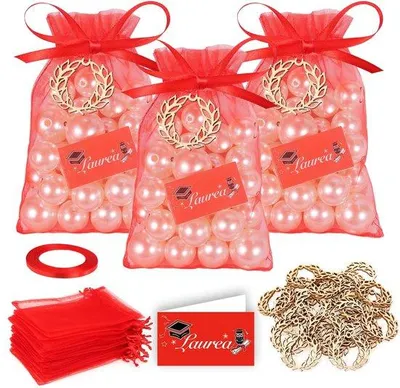 Produktbild von Dailygoods- Waffentaschen 25 St - Red Organza - Abschlussfeier - Wooden Laurier Krans - Red Ribbon - Themenparty - Partytaschen