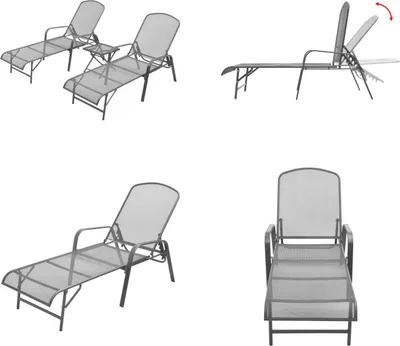 Produktbild von vidaXL Sonnenliegen 2 Stk. mit Tisch Stahl Anthrazit - Sonnenliege - Sonnenliegen - Gartenliege - Gartenliegen