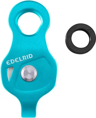 Edelrid Neelix Seilrolle in Türkis mit schwarzem O-Ring; geeignet für Big Wall Klettern.