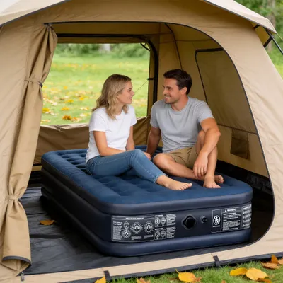 Obrázek produktu pro Nafukovací matrace LZQ 190 × 99 × 38 cm s integrovanou elektrickou pumpou, nafukovací jednolůžko, velurový povrch, přenosná s taškou, hostinská postel, tmavě modrá