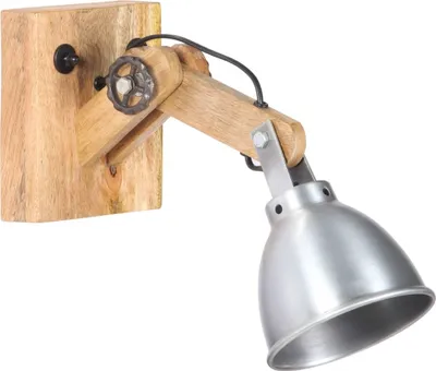 Imagen del producto de vidaXL Lámpara de pared, casquillo E27, plateada, con base de madera maciza y hierro
