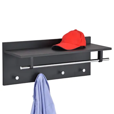 Produktbild von Wandgarderobe Garderobe ULF mit Kleiderhaken Hutablage Kleiderstange, schwarz