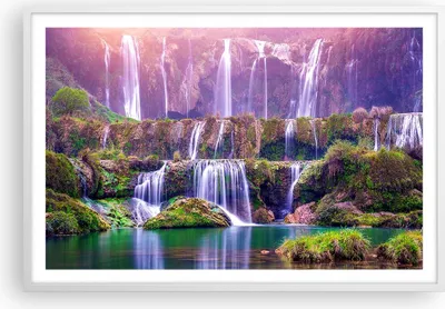 Produktbild von Gerahmtes Poster - Weißer Rahmen - Wasserfall Natur - 91,5x61 cm - Wand Bild - Wanddeko - Wandbilder - Kunstposter - Wandposter - Bilderrahmen - Bilder - Kunstdruck - Wandbild - P2WAA91x61-3893