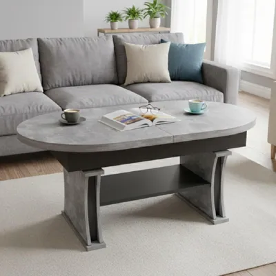 Produktbild von Design Couchtisch DA-130 oval 130 - 170cm ausziehbar höhenverstellbar mit Ablage