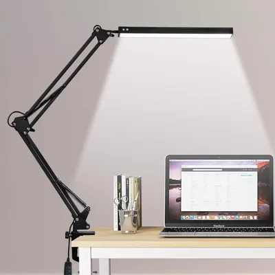 Obrázek produktu pro LED stolní lampa Peviasot, 10W, s klipsnou, 80 LED diod, 3 teploty barev, 10 úrovní jasu, nastavitelné rameno, USB, kov, černá barva