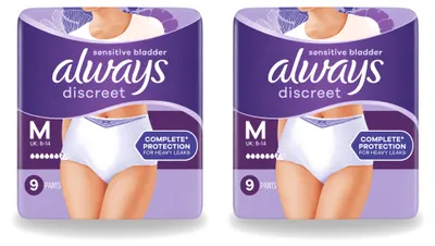 Immagine prodotto di 2 paia di slip assorbenti per incontinenza Always Discreet, adatti a vescica sensibile, taglia M, confezione - 2 pezzi