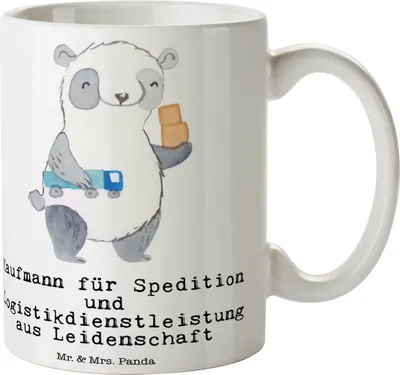 Produktbild von Mr. & Mrs. Panda Tasse Kaufmann für Spedition und Logistikdienstleistung Leidenschaft - Weiß - Geschenk, Spruch, Abschlussprüfung, Becher, Teetasse, Logistiker, haferl