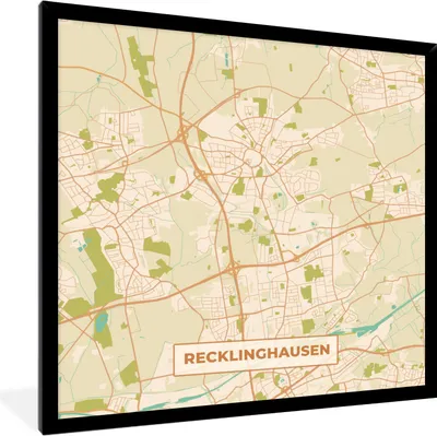 Produktbild von MuchoWow® Gerahmtes Poster Karte - Recklinghausen - Jahrgang - Karte 40x40 cm - Poster mit Schwarzem Bilderrahmen Wandposter Rahmen Foto Bilder - Mit Rahmen - Wanddekoration Schlafzimmer