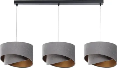 Produktbild von Pendelleuchte Stoff E27 H: max. 94 cm in Schwarz Grau Gold 3-flammig länglich Modern Hängelampe