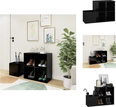 Produktbild von vidaXL Flur-Schuhschrank Hochglanz-Schwarz 105x35,5x70cm Holzwerkstoff -  Schuhregale & -schränke