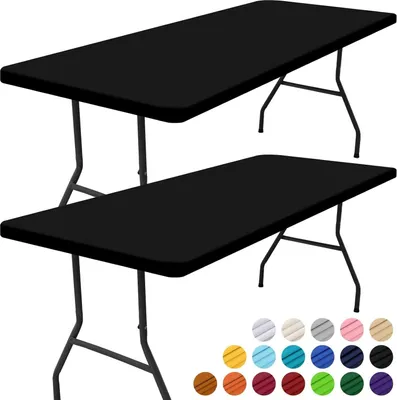 Produktbild von Rechteckige Picknick-Tischdecke, 2er-Pack, wasserdichte, elastische Tischdecken für 6-Fuß-Tische, waschbare Polyester-Tischdecke für Camping, drinnen und draußen (schwarz, 30 x 72 Zoll)