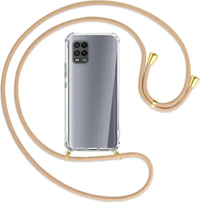 Produktbild von Handykette Backcover-Schutzhülle mit Band (Metall goldfarben) für Xiaomi Mi 10 Lite 5G (Zoom) - beige