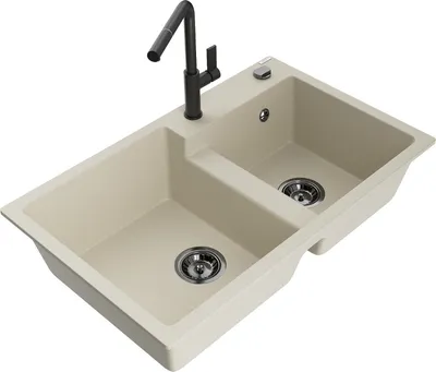 Produktbild von Mexen Tomas 2-Becken-Granitspüle mit Mischbatterie Flora, Beige - 6516-69-670401-70-B