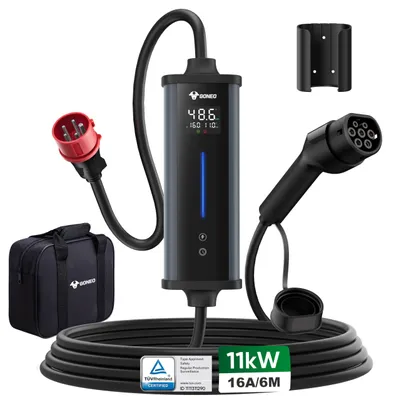 Immagine prodotto di Wallbox portatile da 11 kW con cavo da 6 metri - Cavo di ricarica Tipo 2 - 400 V trifase - Impermeabile IP66