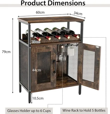Imagen del producto de Estantería Barkast para almacenamiento - Bodega para vino - Armario para bebidas con soporte para botellas y copas extraíbles