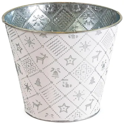 Produktbild von Metall Weihnachtsmotiv Blumen-Topf Übertopf Silber Ø 14,5x12 cm