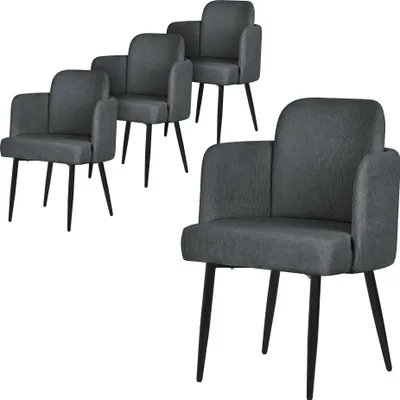 Obrázek produktu pro ML-Design sada 4 jídelních židlí antracitový látkový potah Kuchyňská židle s područkami a opěradlem ve vzhledu ratanu Čalouněná židle s kovovými nohami Ergonomická židle