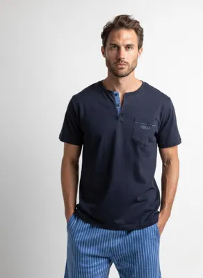 Produktbild von Klassischer gestreifter Kurzpyjama für Herren (Marineblau)