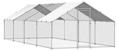 Produktbild von SucceBuy Großer Metall-Hühnerstall, 3x8x2 m, begehbarer Auslauf mit Abdeckung, Turmdach & Sicherheitsschloss, geeignet für Enten und Kaninchen, ideal für Hinterhof und Bauernhof