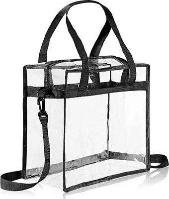 Immagine prodotto di Borsa a tracolla trasparente Unyqoos® – ampia borsa trasparente da portare a spalla, con tracolla, chiusura a zip e sacchetto impermeabile per articoli da toilette, ideale per gli stadi