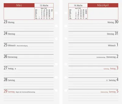 Produktbild von Timer Ringbuch Einlage, 1 Seite = 1 Woche, 87 x 153 mm, Kalender 2021